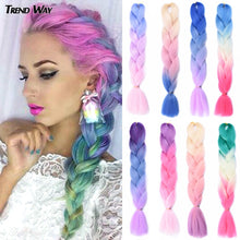 Load image into Gallery viewer, 24Inch Synthetic Long Jumbo Ombre Braiding Hair  For Women Colorful Braids 100g Rainbow Hair Gray  Black Trend Way