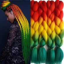 Load image into Gallery viewer, Pervado Hair 1pc 24" 100G/PC Ombre Jumbo Braids Crochet Hair Synthetic Braiding Hair Extension Yaki Bulk Red Green Rasta Color