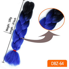 Load image into Gallery viewer, 24inch Synthetic HairPieces Braids Jumbo Hair Extensions Braiding Rainbow Blue Pink Blonde Purple Ombre DreadLock Braid MUMUPI
