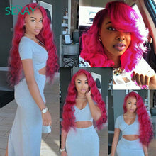 Load image into Gallery viewer, Sexay Pink Human Hair 3 Bundles With Closure Baby Hair 28 Inch Brazilian Body Wave Pre Plucked Lace Closures With Hair Bundles