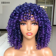Load image into Gallery viewer, Afro Kinky Curly Wig With Bangs Short Synthetic Wigs For Black Women Omber Brown Blonde Glueless Cosplay Hair High Temperature