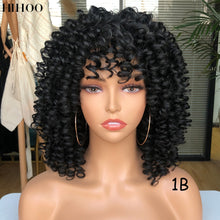 Load image into Gallery viewer, Afro Kinky Curly Wig With Bangs Short Synthetic Wigs For Black Women Omber Brown Blonde Glueless Cosplay Hair High Temperature