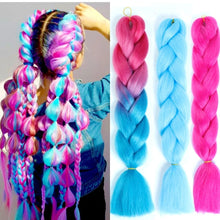 Load image into Gallery viewer, 24inch Synthetic HairPieces Braids Jumbo Hair Extensions Braiding Rainbow Blue Pink Blonde Purple Ombre DreadLock Braid MUMUPI