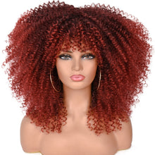 Load image into Gallery viewer, 16"Short Hair Afro Kinky Curly Wigs With Bangs For Black Women African Synthetic Ombre Glueless Blonde Brown Cosplay Lolita Wigs