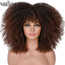 Load image into Gallery viewer, Curly Afro Wigs For Black Women Short Kinky Curly Wigs With Bangs 16inch Brown Afro Hair Synthetic Fibre Glueless Cosplay Hair