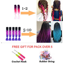 Load image into Gallery viewer, 24inch Synthetic HairPieces Braids Jumbo Hair Extensions Braiding Rainbow Blue Pink Blonde Purple Ombre DreadLock Braid MUMUPI