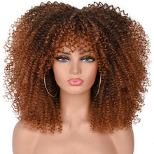 Load image into Gallery viewer, 16"Short Hair Afro Kinky Curly Wigs With Bangs For Black Women African Synthetic Ombre Glueless Blonde Brown Cosplay Lolita Wigs