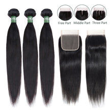 Load image into Gallery viewer, Aircabin Straight Bundles With Closure Remy Brazilian Human Hair Weave Bundles With Closure 3 4 Bundles With Lace Closure