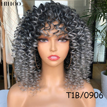 Load image into Gallery viewer, Afro Kinky Curly Wig With Bangs Short Synthetic Wigs For Black Women Omber Brown Blonde Glueless Cosplay Hair High Temperature