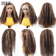Load image into Gallery viewer, ISEE HAIR Honey Highlight Wig Human Hair Wigs 4/27 Ombre Curly 13x4 Lace Frontal Wigs Peruvian Kinky Curly Lace Closure Wigs