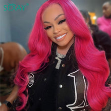 Load image into Gallery viewer, Sexay Pink Human Hair 3 Bundles With Closure Baby Hair 28 Inch Brazilian Body Wave Pre Plucked Lace Closures With Hair Bundles