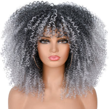 Load image into Gallery viewer, 16"Short Hair Afro Kinky Curly Wigs With Bangs For Black Women African Synthetic Ombre Glueless Blonde Brown Cosplay Lolita Wigs