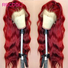 Load image into Gallery viewer, Red Wig Lace Front Human Hair Wigs 13x4 Body Wave Lace Front Wig Burgundy 99J Remy Brazilian Colored Human Hair Wigs Recool