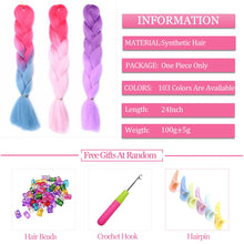 Load image into Gallery viewer, 24Inch Synthetic Long Jumbo Ombre Braiding Hair  For Women Colorful Braids 100g Rainbow Hair Gray  Black Trend Way
