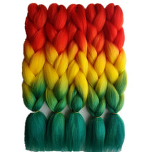 Load image into Gallery viewer, Pervado Hair 1pc 24" 100G/PC Ombre Jumbo Braids Crochet Hair Synthetic Braiding Hair Extension Yaki Bulk Red Green Rasta Color