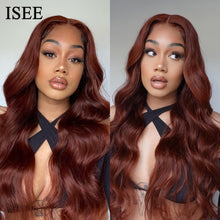 Load image into Gallery viewer, ISEE Hair Wig Brazilian Body Wave Reddish Brown Colored Human Hair Wigs 13x4 Lace Front Wig #33 Color 4x4 Lace Closure Wigs