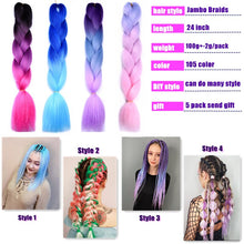 Load image into Gallery viewer, Full Star 24 Inch Synthetic Braiding Hair Jumbo Braids Ombre Jumbo Hair Extension For Women DIY Hair Braids Blue Green Yellow