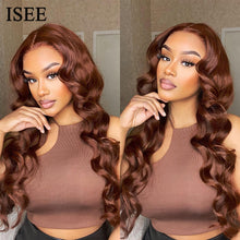 Load image into Gallery viewer, ISEE Hair Wig Chocolate Brown Peruvian Body Wave Lace Front Wig Colored Wig Human Hair 4x4 Closure Wig For Women 30 Inch