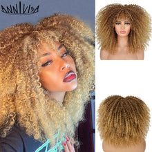 Load image into Gallery viewer, 16"Short Hair Afro Kinky Curly Wigs With Bangs For Black Women African Synthetic Ombre Glueless Blonde Brown Cosplay Lolita Wigs