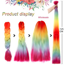 Load image into Gallery viewer, 24'' 100G Synthetic Jumbo Braiding Hair Ombre Rainbow Hair Extensions Festival Jumbo Crochet Hair Weaving Box Braids Hairpieces