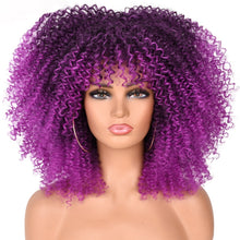 Load image into Gallery viewer, 16"Short Hair Afro Kinky Curly Wigs With Bangs For Black Women African Synthetic Ombre Glueless Blonde Brown Cosplay Lolita Wigs