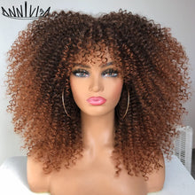 Load image into Gallery viewer, 16"Short Hair Afro Kinky Curly Wigs With Bangs For Black Women African Synthetic Ombre Glueless Blonde Brown Cosplay Lolita Wigs