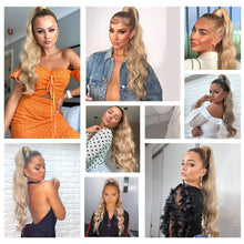 Load image into Gallery viewer, Synthetic Wave Ponytail Long Hollywood Wave Ponytail Wrap Around Body Wave Clip in Hairpiece Blonde Curly Ponytail for Women
