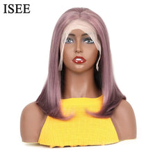 Load image into Gallery viewer, Ash Purple Straight Bob Wig 13X4 Lace Front Human Hair Wigs For Women Human Hair Malaysian Purple Straight Bob Lace Front Wig