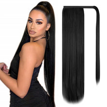 Load image into Gallery viewer, Ponytail Human Long Straight Hair Wrap Around Remy Hair Extensions Brazilian Hair Extensions Clip Ins Natural Color Hairpiece