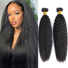 Load image into Gallery viewer, Human Hair Kinky Straight Bundles 1/3pcs Brazilian Hair Bundles Human Hair Weaving Yaki Straight Hair Long Thick Hair Bundles