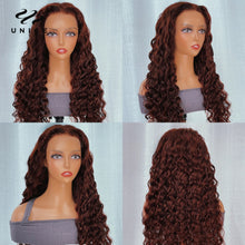 Load image into Gallery viewer, UNice Stunning #33B Reddish Brown Color Deep Wave lace Frontal Wig Autumn Breeze 180 Density 100% Human Hair Lace Wig for Women