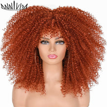 Load image into Gallery viewer, Curly Afro Wigs For Black Women Short Kinky Curly Wigs With Bangs 16inch Brown Afro Hair Synthetic Fibre Glueless Cosplay Hair