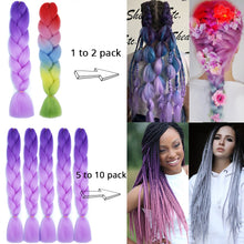Load image into Gallery viewer, 24'' 100G Synthetic Jumbo Braiding Hair Ombre Rainbow Hair Extensions Festival Jumbo Crochet Hair Weaving Box Braids Hairpieces