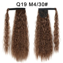 Load image into Gallery viewer, Corn Wavy Long Ponytail Synthetic Hairpiece Wrap Clip On Hair Extensions Ombre Brown Pony Tail Blonde Fack Hair