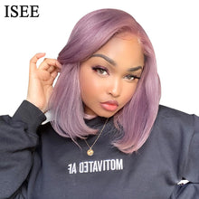 Load image into Gallery viewer, Ash Purple Straight Bob Wig 13X4 Lace Front Human Hair Wigs For Women Human Hair Malaysian Purple Straight Bob Lace Front Wig