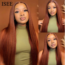 Load image into Gallery viewer, ISEE Hair Wig Colored Lace Front Wigs Malaysian Straight Chocolate Brown Human Hair Reddish Brown Lace Closure Wigs 99j Burgundy