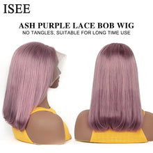 Load image into Gallery viewer, Ash Purple Straight Bob Wig 13X4 Lace Front Human Hair Wigs For Women Human Hair Malaysian Purple Straight Bob Lace Front Wig