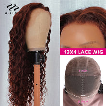 Load image into Gallery viewer, UNice Stunning #33B Reddish Brown Color Deep Wave lace Frontal Wig Autumn Breeze 180 Density 100% Human Hair Lace Wig for Women