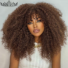 Load image into Gallery viewer, Curly Afro Wigs For Black Women Short Kinky Curly Wigs With Bangs 16inch Brown Afro Hair Synthetic Fibre Glueless Cosplay Hair
