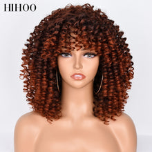 Load image into Gallery viewer, Afro Kinky Curly Wig With Bangs Short Synthetic Wigs For Black Women Omber Brown Blonde Glueless Cosplay Hair High Temperature