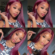 Load image into Gallery viewer, ISEE Hair Wig 99j Burgundy 13x4 HD Transparent Lace Front Wig Malaysian Straight Human Hair Wig For Women 4X4 Lace Closure Wig