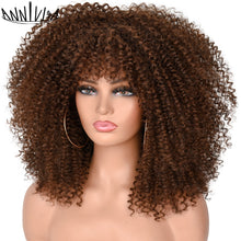 Load image into Gallery viewer, Curly Afro Wigs For Black Women Short Kinky Curly Wigs With Bangs 16inch Brown Afro Hair Synthetic Fibre Glueless Cosplay Hair