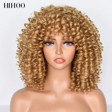 Load image into Gallery viewer, Afro Kinky Curly Wig With Bangs Short Synthetic Wigs For Black Women Omber Brown Blonde Glueless Cosplay Hair High Temperature