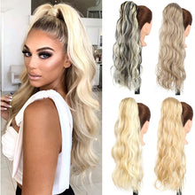 Load image into Gallery viewer, Synthetic Wave Ponytail Long Hollywood Wave Ponytail Wrap Around Body Wave Clip in Hairpiece Blonde Curly Ponytail for Women