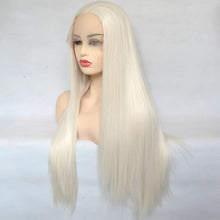 Load image into Gallery viewer, Voguequeen Platinum Blonde Synthetic Lace Front Wigs Silky Straight Heat Resistant Fiber Daily Wear For Women
