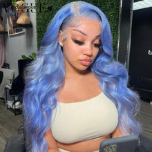 Load image into Gallery viewer, 13x6 Blue Body Wave Lace Front Human Hair Wigs 13x4 Transparent Lace Frontal Wig For Women Glueless 4x4 Closure Wig 150% Density
