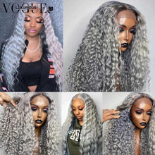 Load image into Gallery viewer, 250 Density Deep Curly Frontal Wig Long Grey Colored Lace Front Human Hair Wigs Brazilian Virgin 13x3 Human Hair Lace Front Wig
