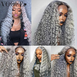 250 Density Deep Curly Frontal Wig Long Grey Colored Lace Front Human Hair Wigs Brazilian Virgin 13x3 Human Hair Lace Front Wig