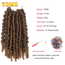 Load image into Gallery viewer, TOMO 8Inch Bomb Twist Hair Pre-Twisted Passion Twist Crochet Braids Short Curly Synthetic Spring Twist Braiding Hair Extensions
