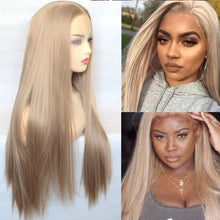 Load image into Gallery viewer, Voguequeen Honey Ash Blonde Color Synthetic Lace Front Wig Long Silky Straight Heat Resistant Fiber Daily Wear For Women
